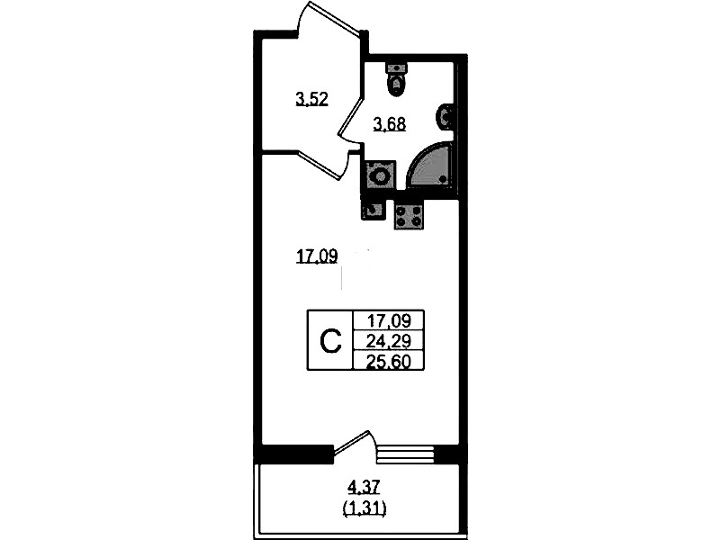 Квартира студия 25.6 м², 11/12 эт., ЖК «UP! Квартал Воронцовский»